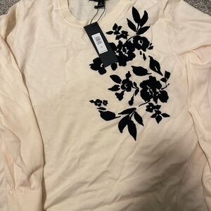 Banana Republic Cream Merino Wool Sweater with Black Floral Print - NWT